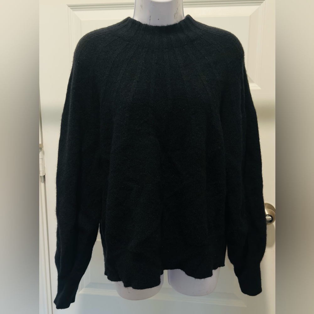 Anthropologie Lions Tie Back Wool Black Cowl Neck Sweater Size XL